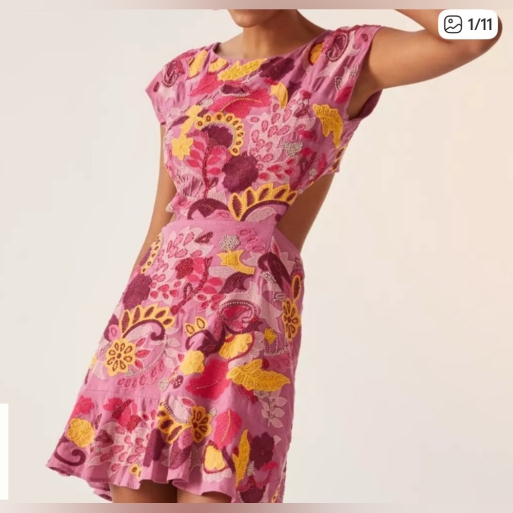 Anthropologie Magenta Dress with Embroidered Details - Picture 2 of 14